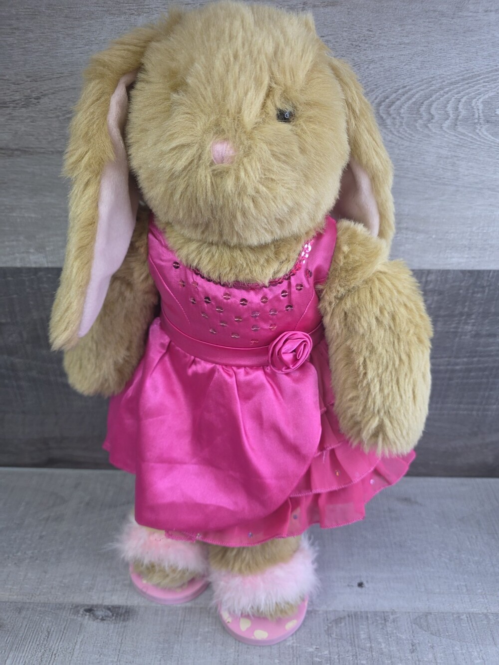 Build A Bear Plush Animal Brown Soft Bunny Rabbit Easter 16" Pink Ears Dress g61